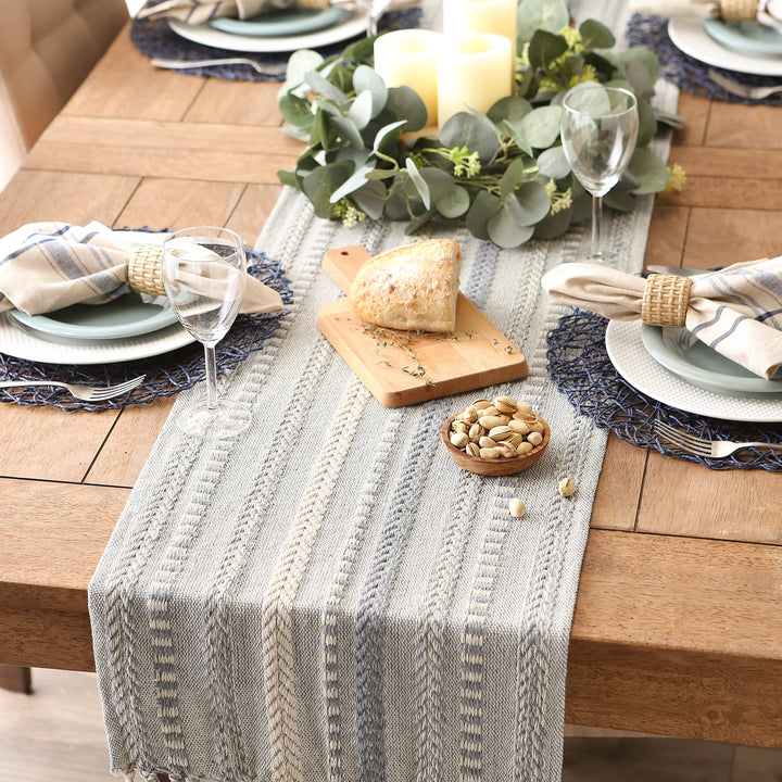 DII Farmhouse Braided Stripe Table Runner Collection, 15x72 (15x77, Fringe Included), Cool Gray 15x72" (15x77", Fringe Included) Striped