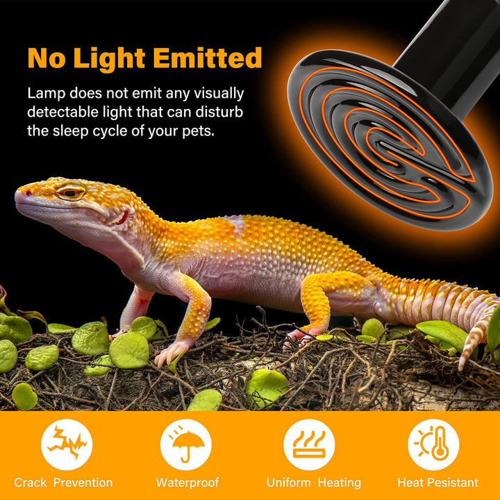 HealSmart Reptile Heat Lamp 150W 2-Pack Ceramic Heat Emitter, No Light Emitting Heat Bulbs for Amphibian Pet Brooder Coop Incubating Chicken, Lizard Bearded Dragon Turtle Snake Terrarium Black-2 Pack