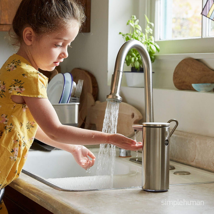 simplehuman 9 oz. Touch-Free Rechargeable Sensor Liquid Soap Pump Dispenser, Rose Gold Stainless Steel 9 oz. Rechargeable