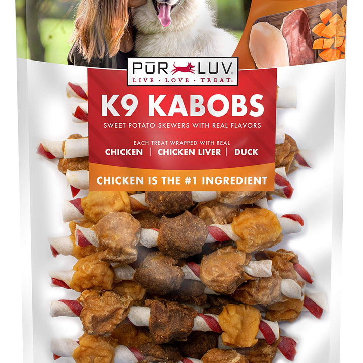 Dog Treats, K9 Kabobs for Dogs Made with Real Chicken, Duck, and Sweet Potato, 12 Ounces, Healthy, Easily Digestible, Long-Lasting, High Protein Dog Treat, Satisfies Dog's Urge to Chew Chicken / Duck / Sweet Potato Kabob