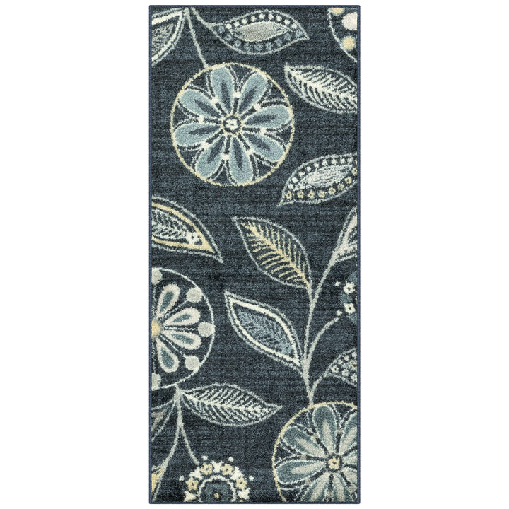 Maples Rugs Reggie Floral Runner Rug Non Skid Washable Hallway Entry Carpet [Made in USA], Persian Blue, 1'8 x 4'