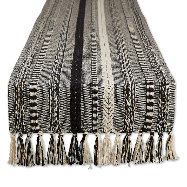 DII Farmhouse Braided Stripe Table Runner Collection, 15x108 (15x113, Fringe Included), Black 15x108" (15x113", Fringe Included) Striped