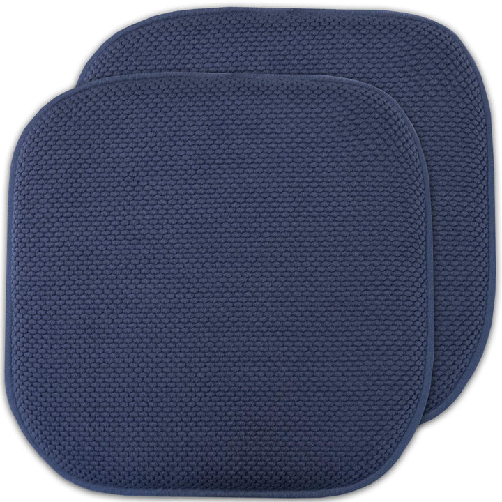 Sweet Home Collection Memory Foam Chair Cushion Honeycomb Pattern Solid Color Slip Non Skid Rubber Back Ultimate Comfort and Softness Rounded Square 16" x 16" Seat Cover,2 Pack,Navy Blue, 2 Piece Navy 2 Pack