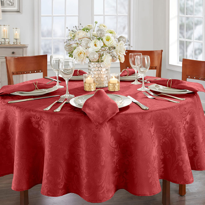 Elrene Home Fashions Caiden Elegance Damask Fabric Tablecloth, 60" x 84" Oval, Red Tablecloth (1)