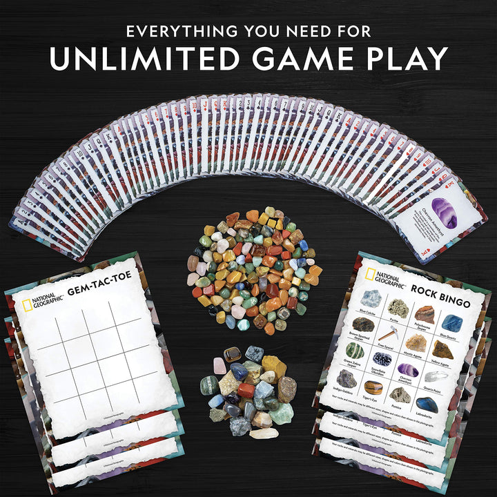 National Geographic Rock Bingo Game - Play Rock Bingo, Mineral Memory, Gemstone Trivia, & Card Games, Collection Includes Over 150 Rocks and Minerals, Educational STEM Toy for Kids ( Exclusive)