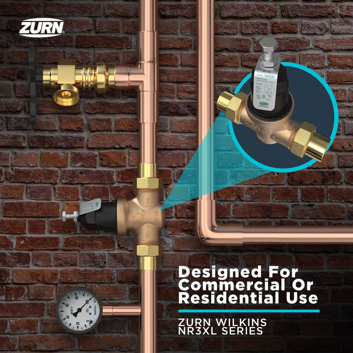 Zurn Wilkins 2-NR3XLDUC 2" NR3XL Pressure Reducing Valve with Double Union FNPT Copper Sweat Union Connection 2 Inch