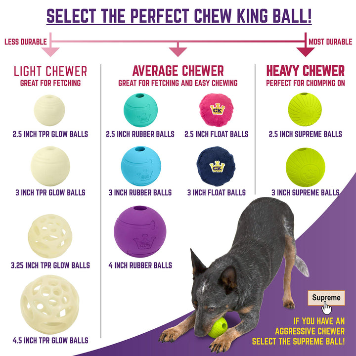 Chew King,Dog 3 Inch Supreme Rubber Balls (4-Pack)for Large Breeds Supreme Yellow Fetch Ball 3" / 4 PK