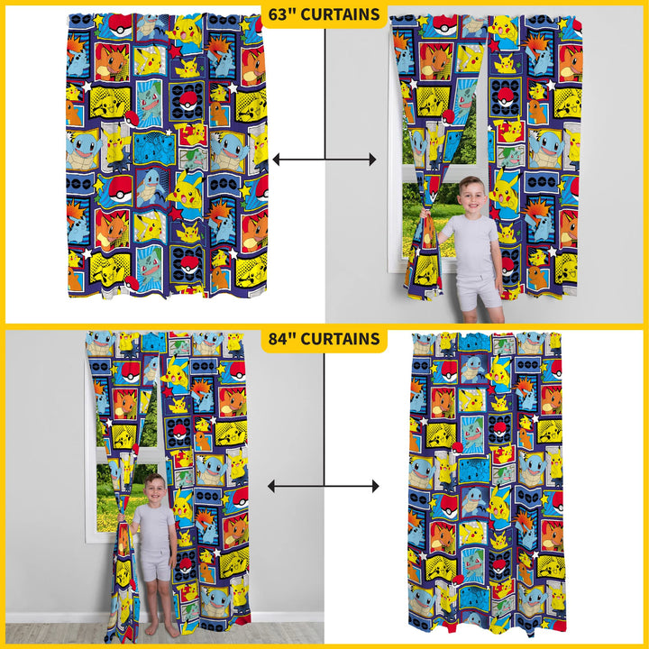 Franco Kids Room Window Curtains Drapes Set, 82 x 63 in, Pokemon 82 in x 63 in Multicolour