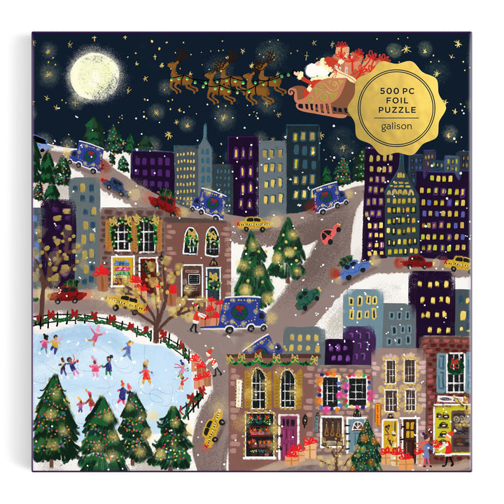 Galison Presentville 500 Piece Holiday Foil Puzzle Featuring Festive Scene by Joy Laforme ( Exclusive)