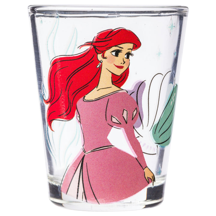 Silver Buffalo Disney Princess Icon Sparkle Line Up 4-Pack Mini Glass Set, 1.5 Ounces