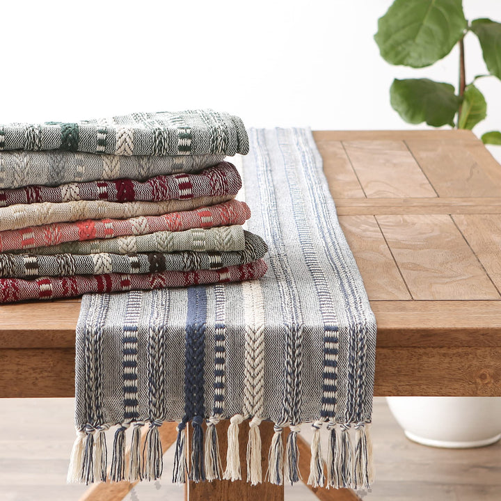 DII Farmhouse Braided Stripe Table Runner Collection, 15x72 (15x77, Fringe Included), Artichoke Green