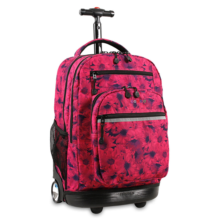 J World New York Sundance Rolling Backpack Girl Boy Roller Bookbag, Retro Bloom, 20 Inch