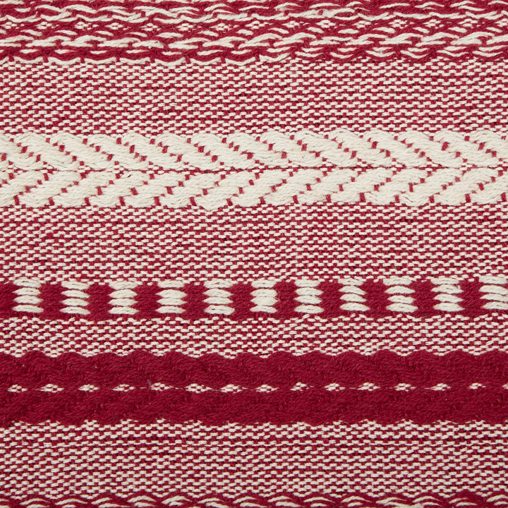 DII Farmhouse Braided Stripe Table Runner Collection, 15x72 (15x77, Fringe Included), Barn Red