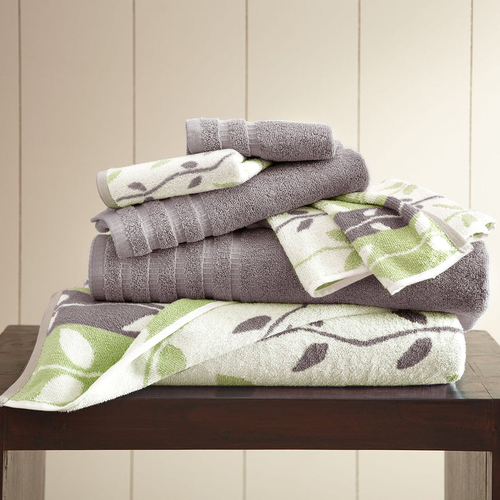 Modern Threads Amrapur Overseas 6-Piece Yarn Dyed Organic Vines Jacquard/Solid Ultra Soft 500GSM 100% Combed Cotton Towel Set [Grey Lavender] Labender