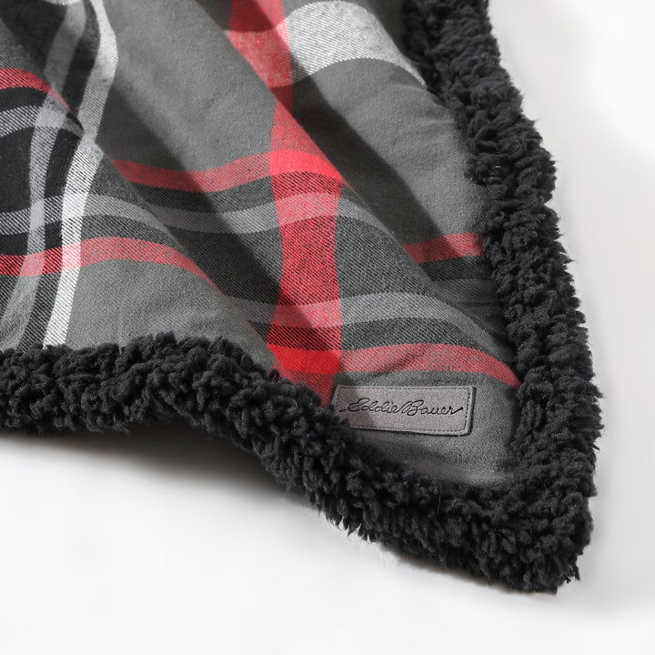 Eddie Bauer - Throw Blanket, Super Soft Reversible Cotton Flannel Sherpa Bedding, Ideal Christmas & White Elephant Gifts, Cozy Plaid Throw Blankets for Couch (Winslow Charcoal, Throw) Winslow Charcoal/Red