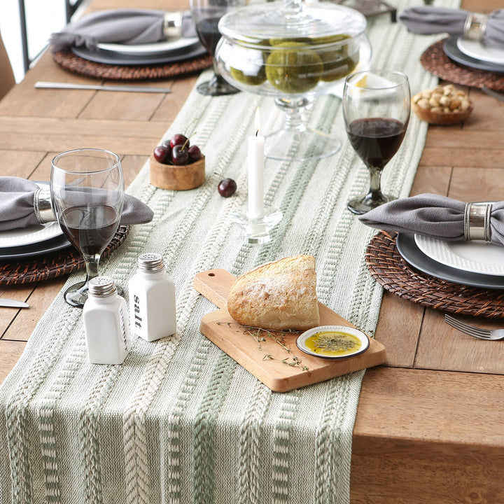 DII Farmhouse Braided Stripe Table Runner Collection, 15x108 (15x113, Fringe Included), Artichoke Green 15x108" (15x113", Fringe Included) Striped