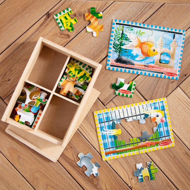 Melissa & Doug Pets 4-in-1 Wooden Jigsaw Puzzles in a Storage Box (48 pcs) - FSC-Certified Materials