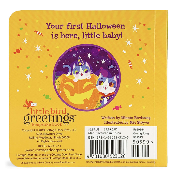 Baby's First Halloween Greeting Card Board Book (Includes Envelope and Foil Sticker) For Newborns, 0-12 Months (Little Bird Greetings Keepsake Book)