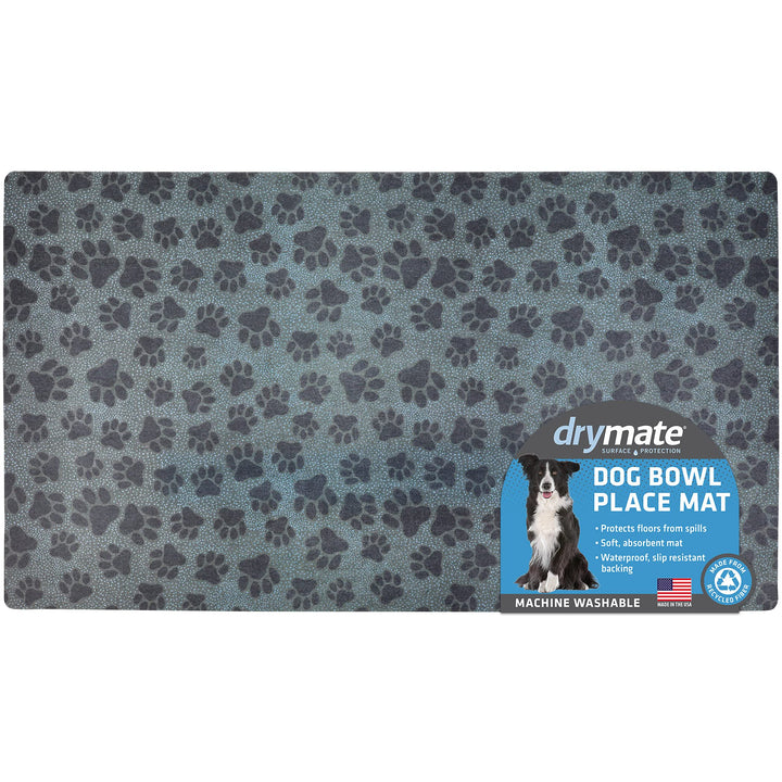 Drymate Pet Bowl Placemat, Dog & Cat Food Feeding Mat - Absorbent Fabric, Waterproof Backing, Slip-Resistant - Machine Washable/Durable (USA Made) (16” x 28”) (Paw Dots Black) Large (16" x 28") Paw Dots Black