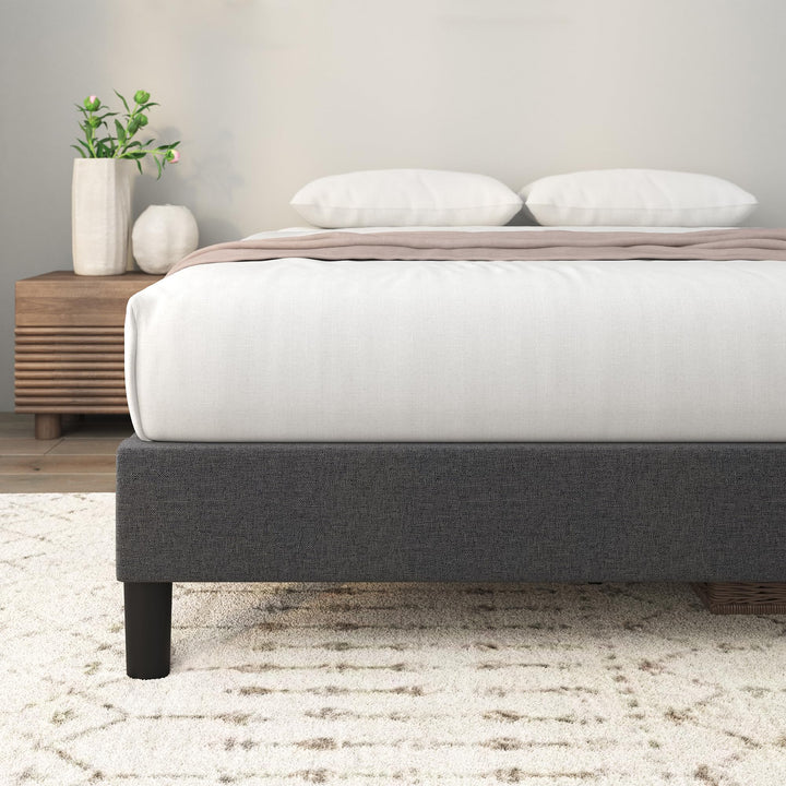 ZINUS Curtis Upholstered Platform Bed Frame, Mattress Foundation, Wood Slat Support, No Box Spring Needed, Eco Friendly WonderBox (TM) Packaging, Dark Grey, Queen New Small Box Frame Only