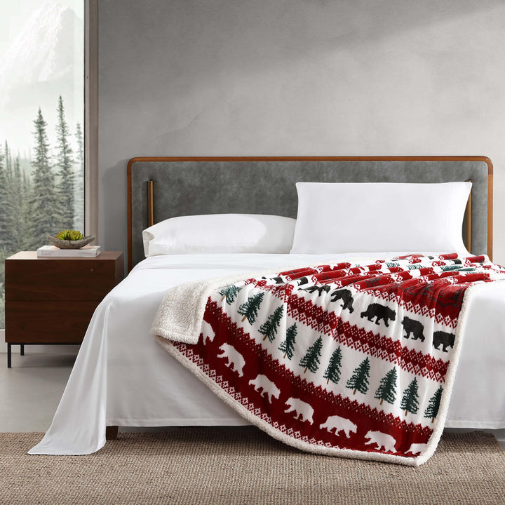 Eddie Bauer - Throw Blanket, Super Soft Reversible Sherpa Fleece Bedding, Ideal Christmas & White Elephant Gifts, Cozy Plaid Throw Blankets for Couch (Elk Stance Grey, Throw) Elk Stance Grey/White Animal