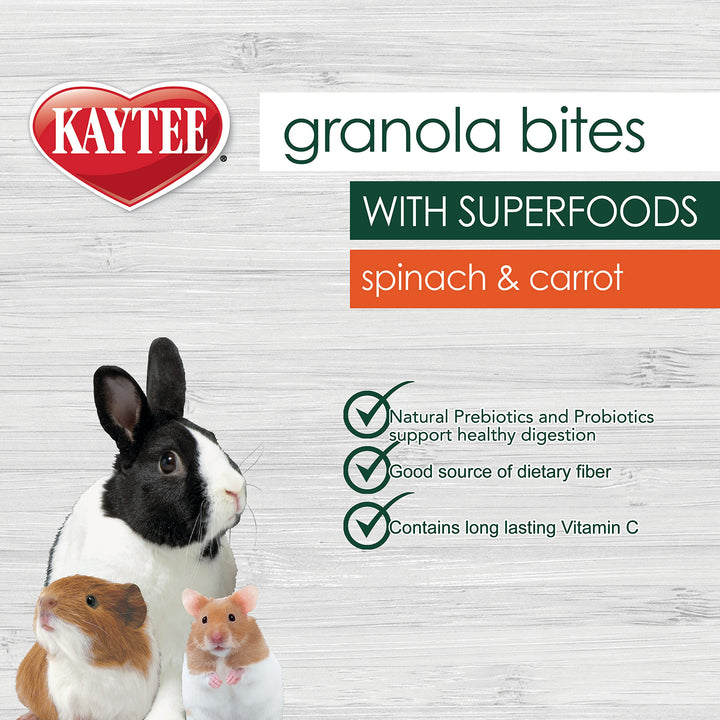 Kaytee Granola Bites with Superfoods Spinach and Carrot for Rats, Mice, Hamsters, Gerbils, Rabbits, Guinea Pigs and Chinchillas, 4.5oz Spinach & Carrot