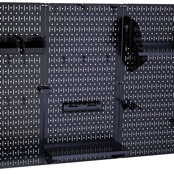 Wall Control Pegboard Organizer Metal Standard Tool Storage Kit Accessories, 4', Black/Black & Control ASM-HS-1694 B Pegboard Paper Towel Holder and Dowel Rod Pegboard Shelf Assembly Storage + Paper Towel Holder