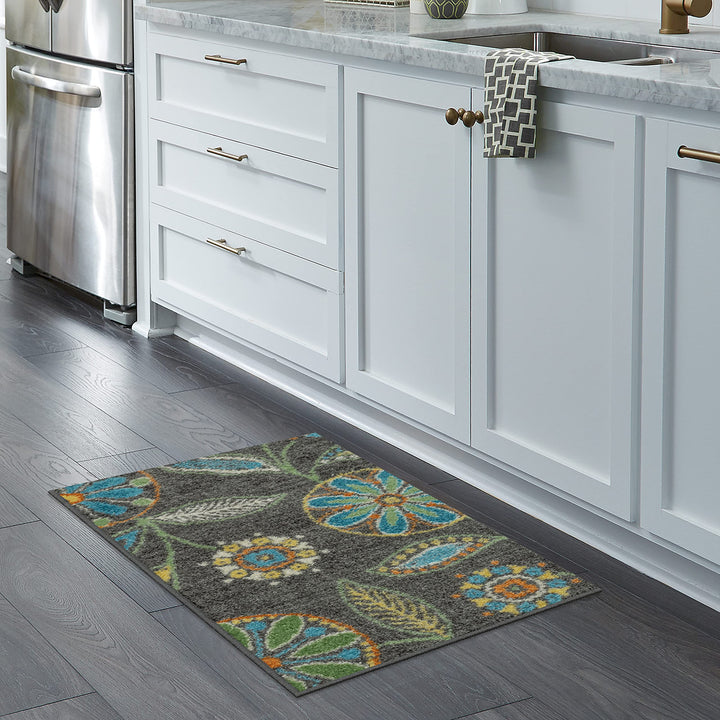 Maples Rugs Reggie Floral Kitchen Rugs Non Skid Washable Accent Area Carpet [Made in USA], Multi, 1'8" x 2'10" 1'8 x 2'10 Multi Color