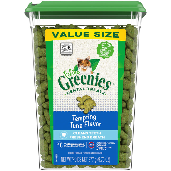 Greenies Feline Adult Natural Dental Care Cat Treats, Tempting Tuna Flavor, 9.75 oz. Tub