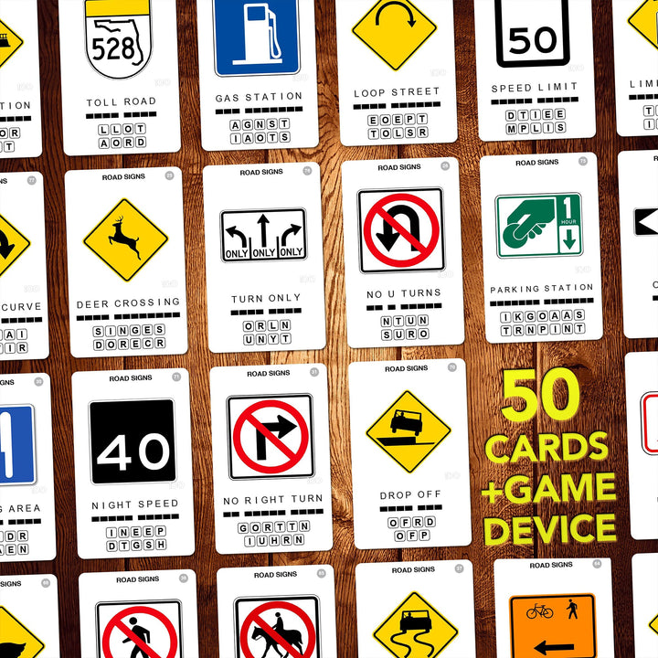 100 PICS US Road Signs Travel Game - Learn 100 Road Signs | Flash Cards with Slide Reveal Case | Card Game, Gift, Stocking Stuffer | Hours of Fun for Kids and Adults | Ages 6+
