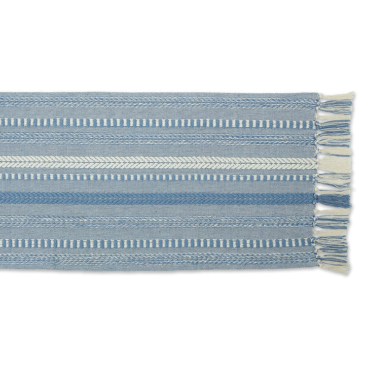 DII Farmhouse Braided Stripe Table Runner Collection, 15x108 (15x113, Fringe Included), Stonewash Blue 15x108" (15x113", Fringe Included) Striped