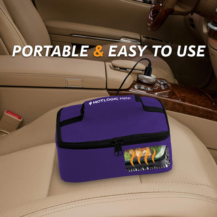 HOTLOGIC Mini Portable Electric Lunch Box Food Heater - Innovative Food Warmer and Heated Lunch Box for Adults Car/Home - Easily Cook, Reheat, and Keep Your Food Warm - Purple (12V)