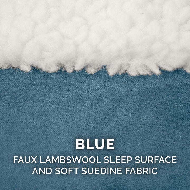 Furhaven Replacement Dog Bed Cover Sherpa & Suede Snuggery, Machine Washable - Blue, 35-inch Faux Lambswool & Suede Blue 35.0"L x 35.0"W x 0.5"Th Snuggery (Cover Only)