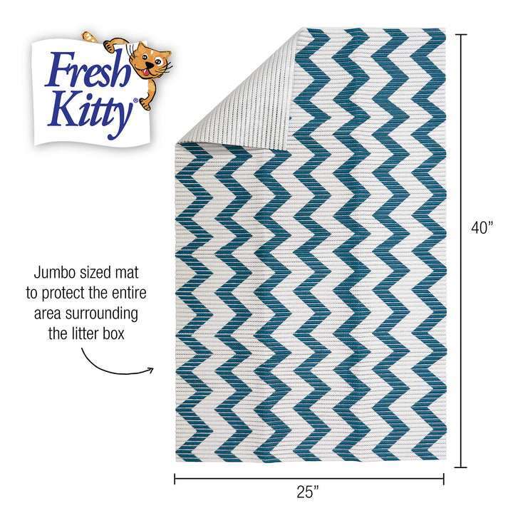 Fresh Kitty Durable XL Jumbo Foam Litter Mat – Phthalate and BPA Free, Water Resistant, Traps Litter from Box, Scatter Control, Easy Clean Mats – Chevron, Blue/White Chevron (9035) One Pack