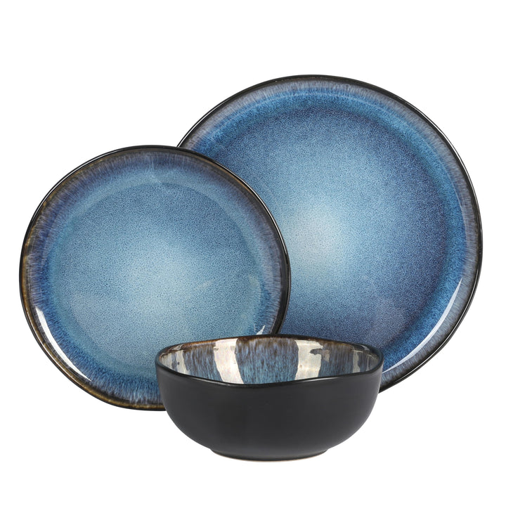 Gibson Soho Lounge Square Reactive Glaze Stoneware Dinnerware Set, Service for 4 (16pc), Sapphire Service for 4 (16pcs)