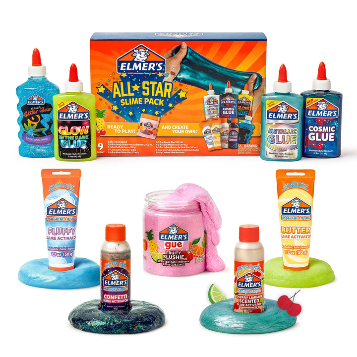 Elmer’s All-Star Slime Kit, Includes Liquid Glue, Slime Activator, and Premade Slime, 9 Count