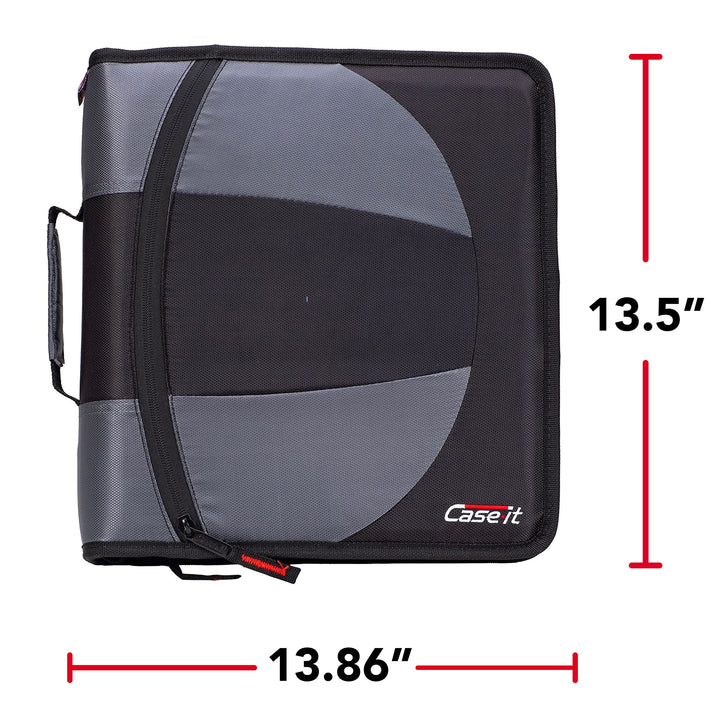 Case-it The Dual 2-in-1 Zipper Binder - Two 1.5 Inch D-Rings - Includes Pencil Pouch - Multiple Pockets - 600 Sheet Capacity - Comes with Shoulder Strap - Jet Black Dual-101 Single