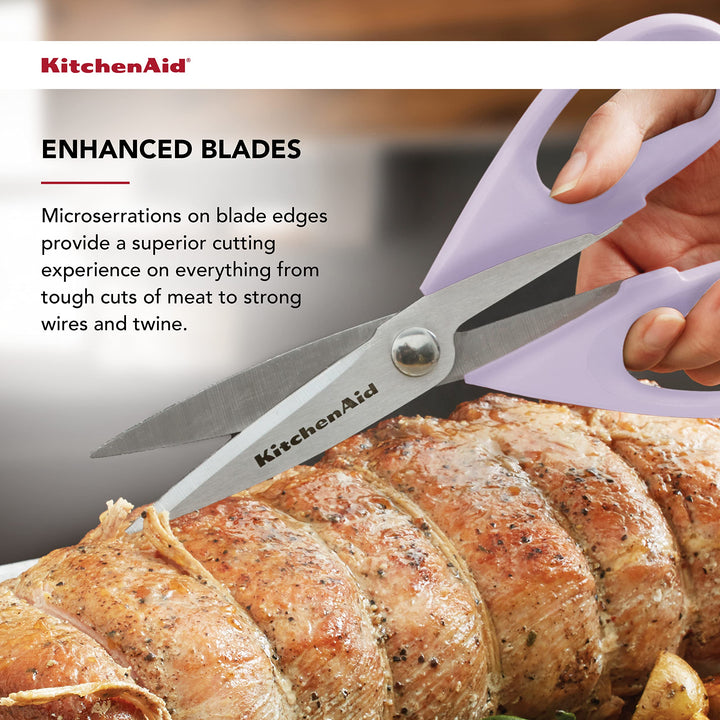 KitchenAid All Purpose Kitchen Shears with Protective Sheath for Everyday use, Dishwasher Safe Stainless Steel Scissors with Comfort Grip, 8.72-Inch, Lavendar Cream