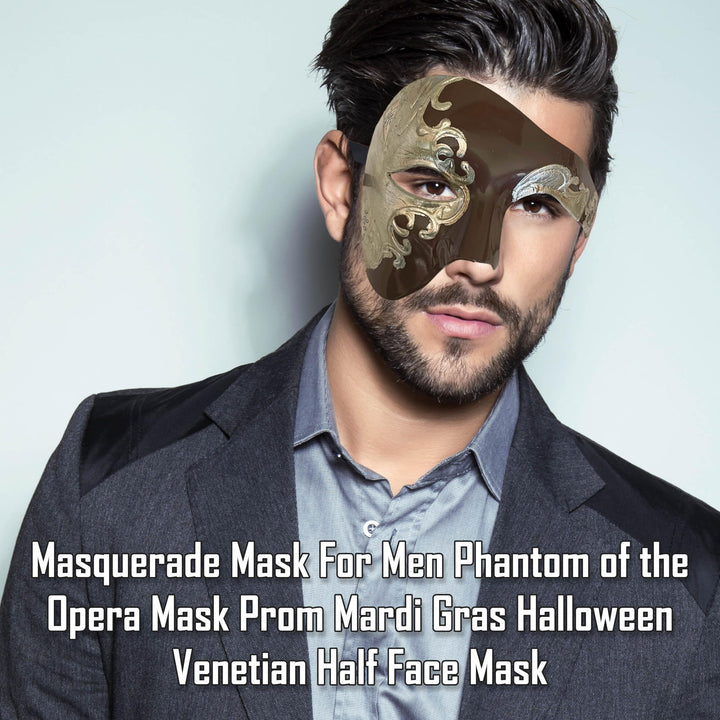 Masquerade Mask For Men Phantom Of The Opera Mask Prom Mardi Gras Haloween Venetian Half Face Mask Mocha/Silver One Size