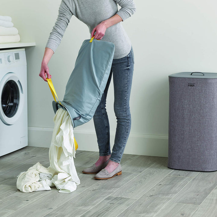 Joseph Joseph Tota 60-liter Laundry Hamper Separation Basket with lid, 2 Removable Washing Bags with Handles- Grey Dual 60L