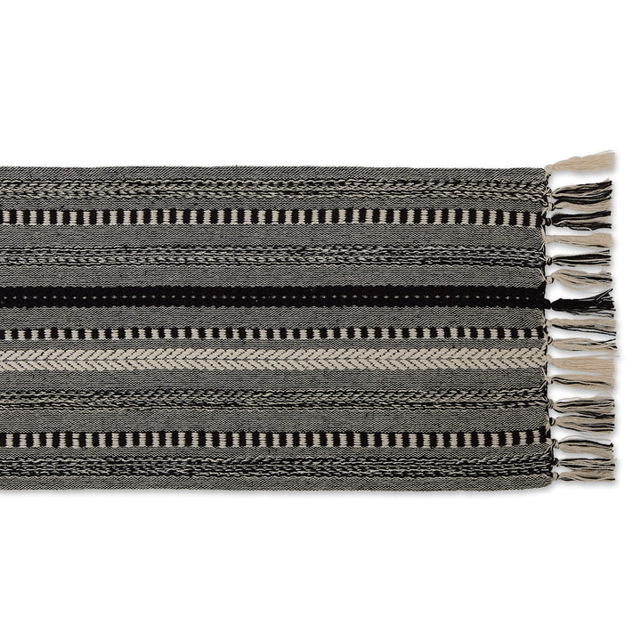 DII Farmhouse Braided Stripe Table Runner Collection, 15x108 (15x113, Fringe Included), Black 15x108" (15x113", Fringe Included) Striped