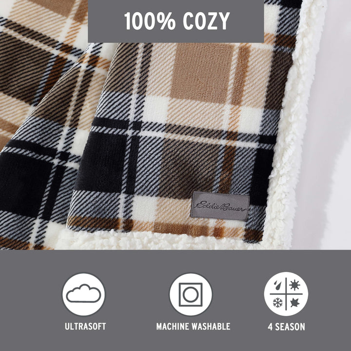 Eddie Bauer - Throw Blanket, Super Soft Reversible Sherpa Fleece Bedding, Ideal Christmas & White Elephant Gifts, Cozy Plaid Throw Blankets for Couch (Elk Stance Grey, Throw) Elk Stance Grey/White Animal