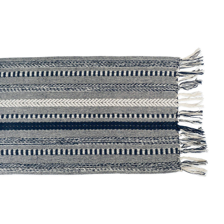 DII Farmhouse Braided Stripe Table Runner Collection, 15x72 (15x77, Fringe Included), Navy Blue