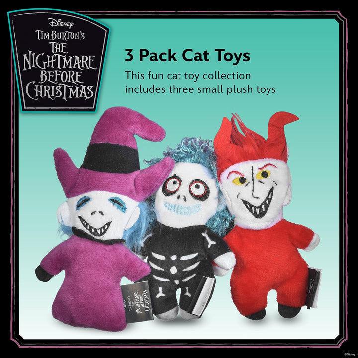 Disney for Pets Tim Burton's Nightmare Before Christmas: Trick-or-Treaters Shock, Barrel, Lock Plush Catnip w/Crinkle Cat Toy- 3PK | Halloween Cat Toys 3.5 Inch - 3 Pack Shock, Barrel, & Lock Plush Catnip