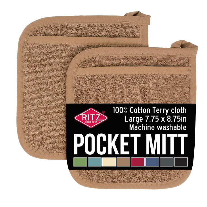 Ritz Terry Pocket Mitt & Hot Pad: Unparalleled Heat Resistant, Durable 100% Cotton  Ergonomically Designed for Optimal Grip  Easy-Care Machine Washable, Perfect for Your Kitchen  Mocha Brown, 2-Pk