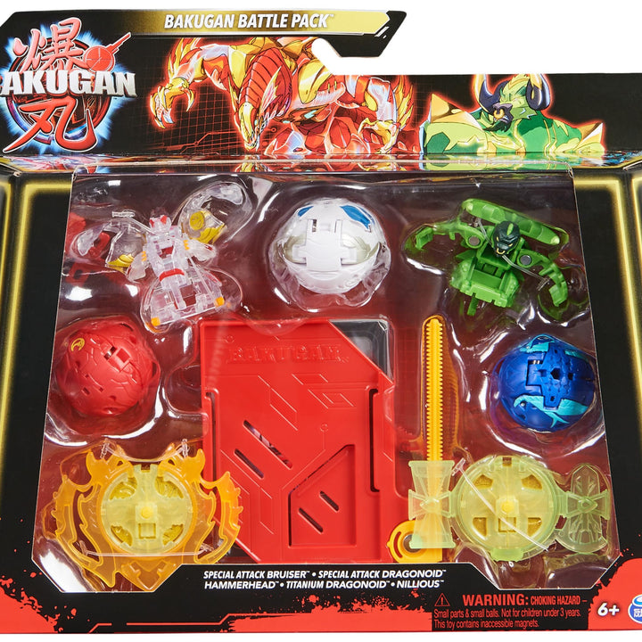 Bakugan Battle 5-Pack, Special Attack Bruiser, Dragonoids, Hammerhead, Nillious; Customizable, Spinning Action Figures, Kids Toys for Boys and Girls 6 and up Special Attack Bruiser, Special Attack Dragonoid, Titanium Dragonoid, Hammerhead, Nillious