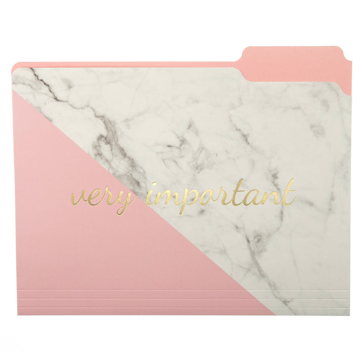 Graphique Blush Marble File Folder Set – File Set Includes 9 Folders and 3 Unique "Important" Designs, Embellished w/ Gold Foil on Durable Triple-Scored Coated Cardstock, 11.75" x 9.5"