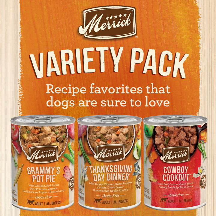 Merrick Chunky Recipes Grain Free Wet Dog Food Variety Pack, Canned Dog Food - (12) 12.7 oz. Cans 9.53 Pound (Pack of 1) Chunky Variety Pack