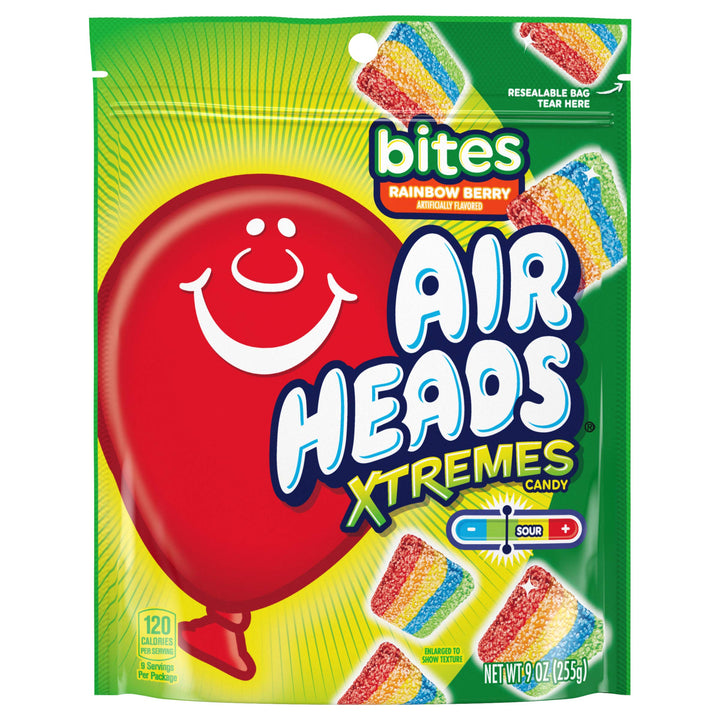 Airheads Xtremes Bites, Halloween Trick or Treat Sweetly Sour Candy, Rainbow Berry, Individually Wrapped Bulk Candy for Adults & Kids, Non-Melting, Large Stand Up Bag, Party, 9 oz (Pack of 12) 9 Ounce (Pack of 12)