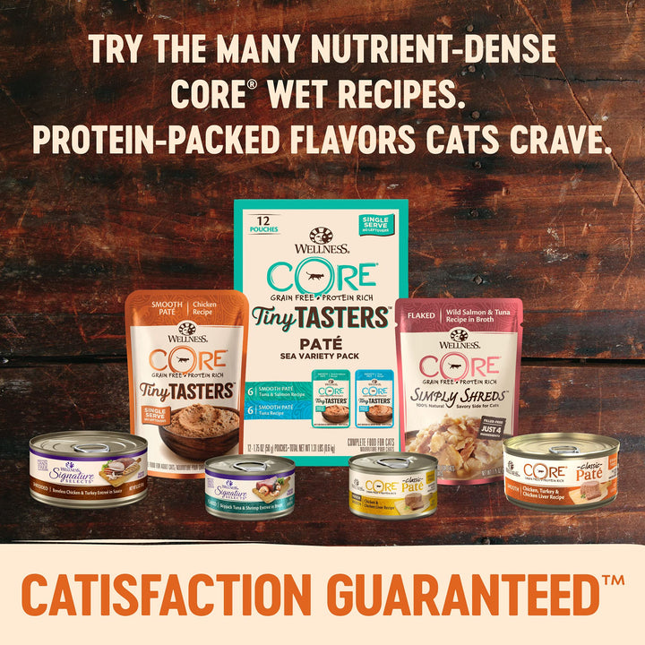 Wellness CORE Tiny Tasters Wet Cat Food, Complete & Balanced Natural Pet Food, Made with Real Meat, 1.75-Ounce Pouch, 12 Pack (Adult Cat, Tuna Pate)